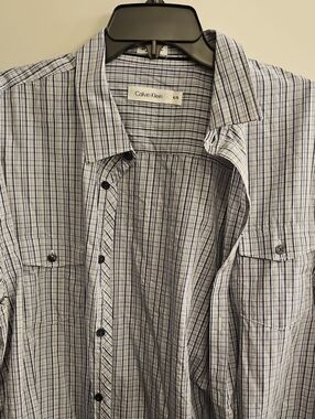 Calvin Klein White and Blue Plaid Long-Sleeve Shirt